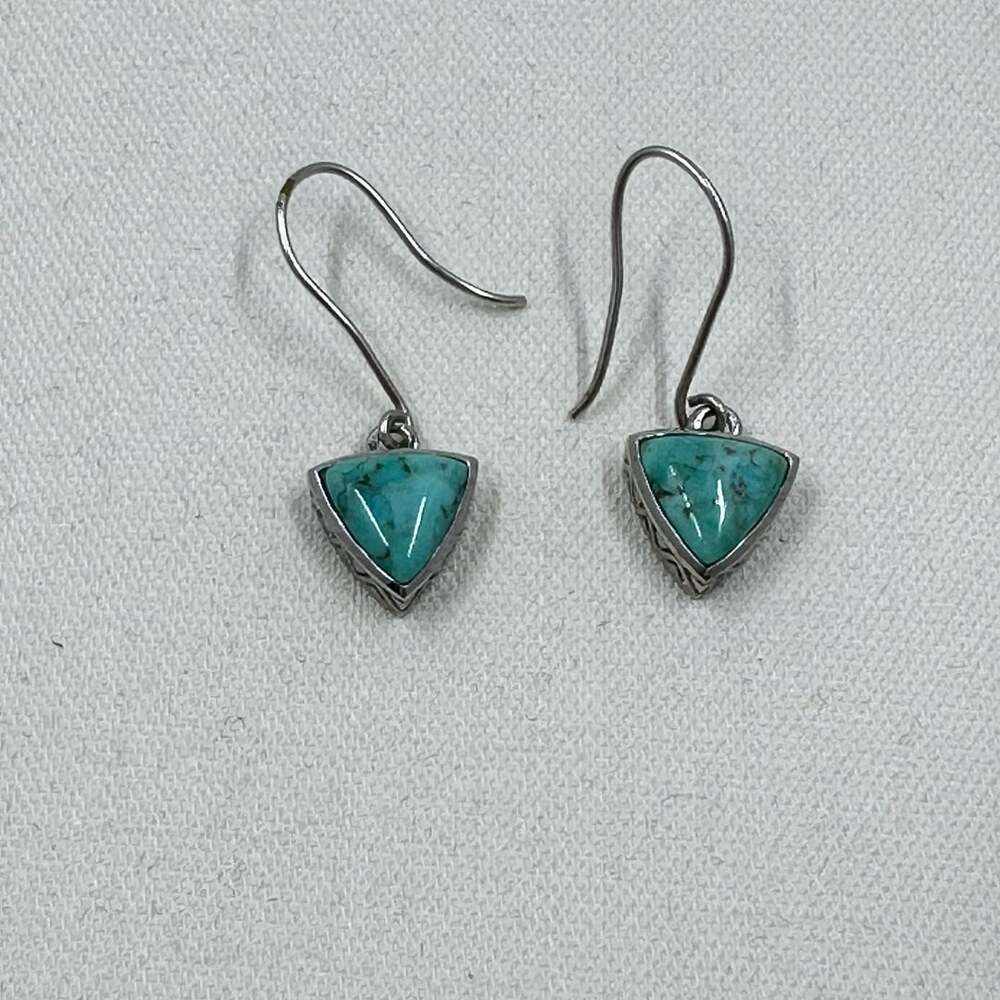 Sterling Silver and Turquoise Triangle Dangle Drop Earrings